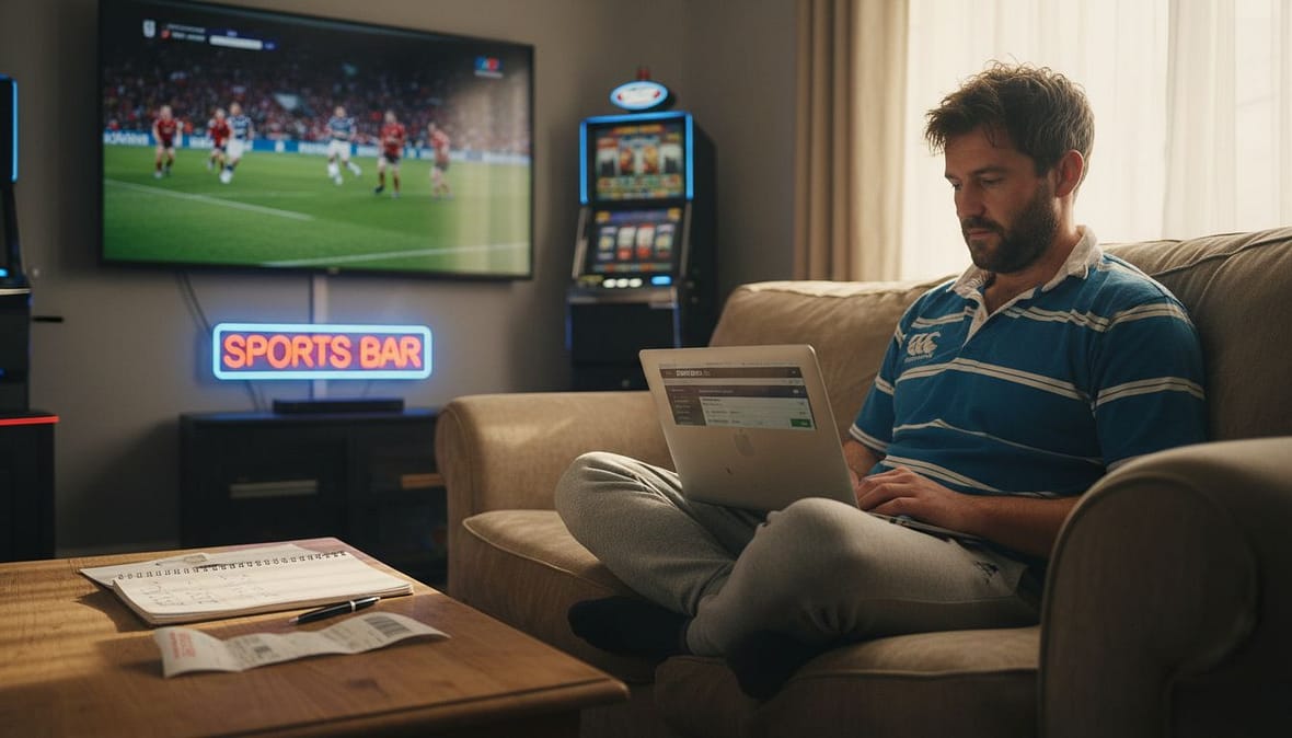 Man setting betting limits on home laptop