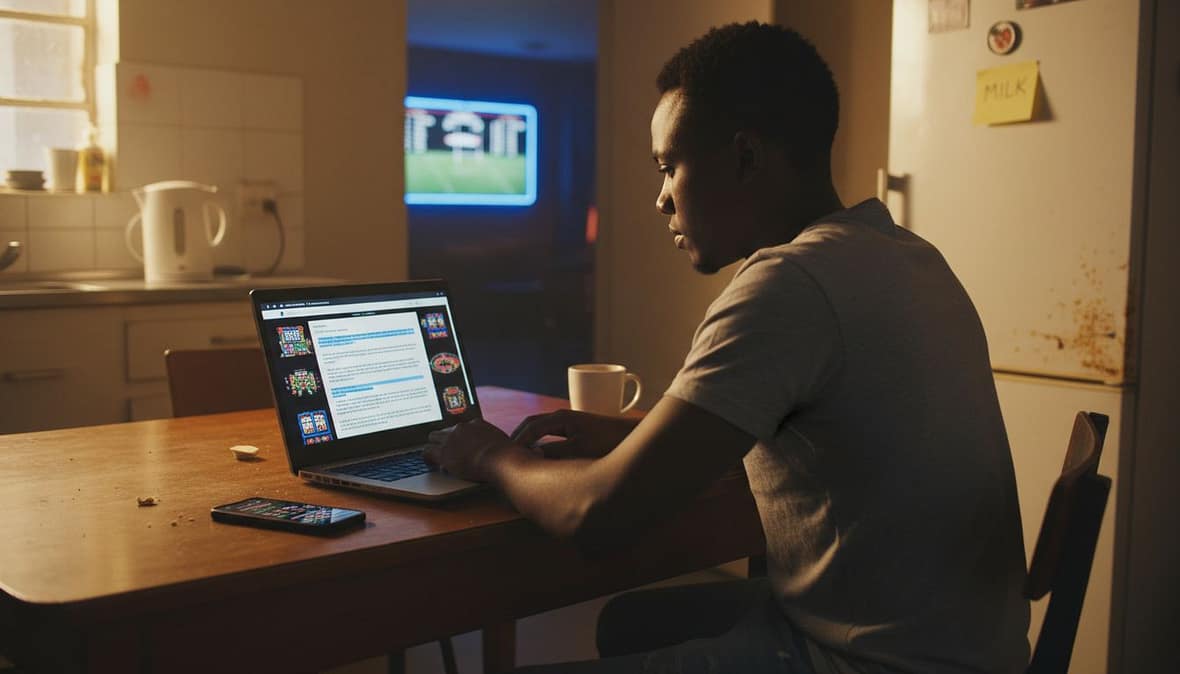 Man checking gambling site license at home