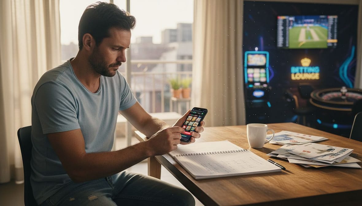 Man tracking gambling activity on smartphone