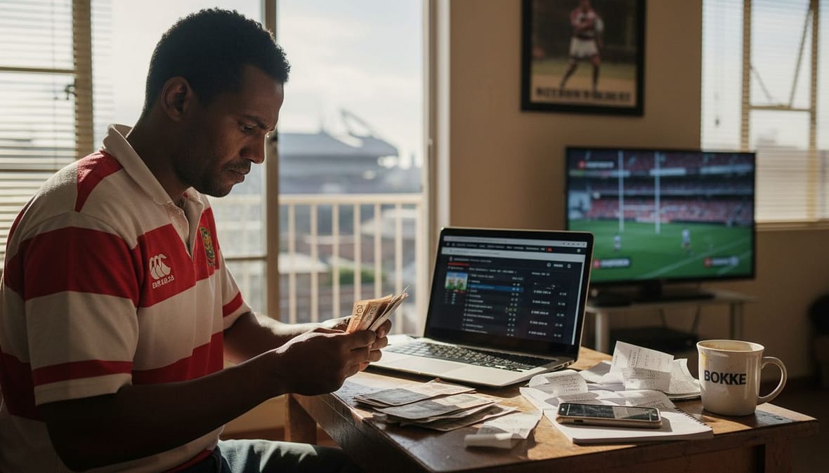 Man setting betting limits at home desk